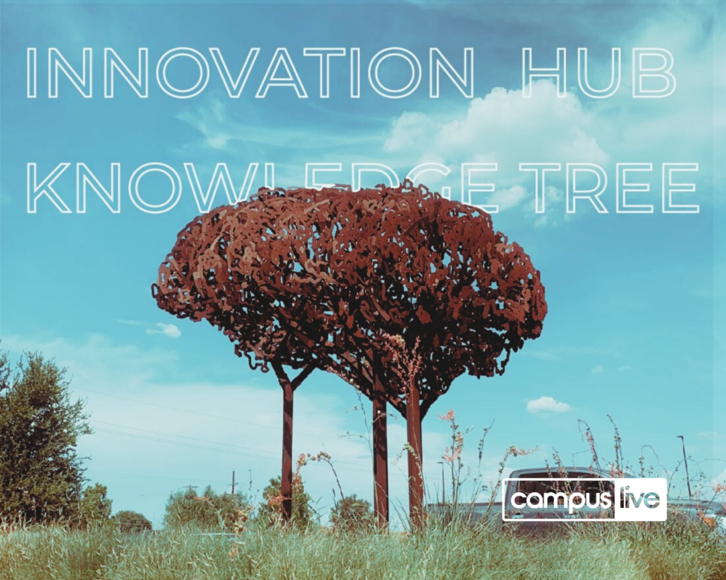 Photo of the Knowledge Tree located in the front of the Innovation Hub