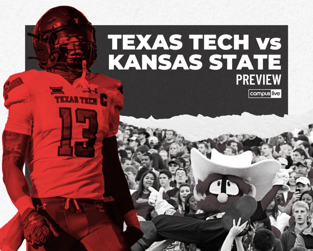 Graphic of ttu wide receiver Eric Ezukanma with text texas tech vs k-state preview
